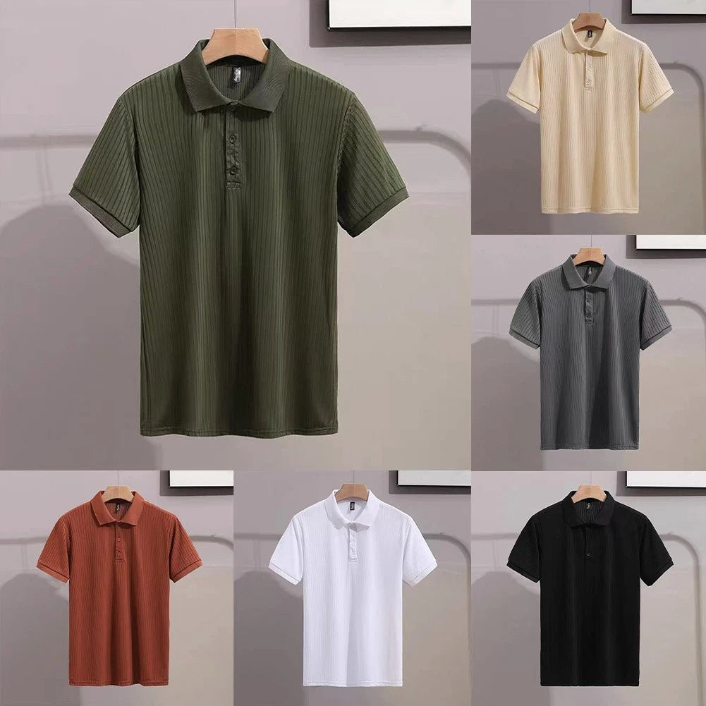 Daily Wear Men's Striped Shirt Short Sleeve Moisture Wicking Lapel Neckline