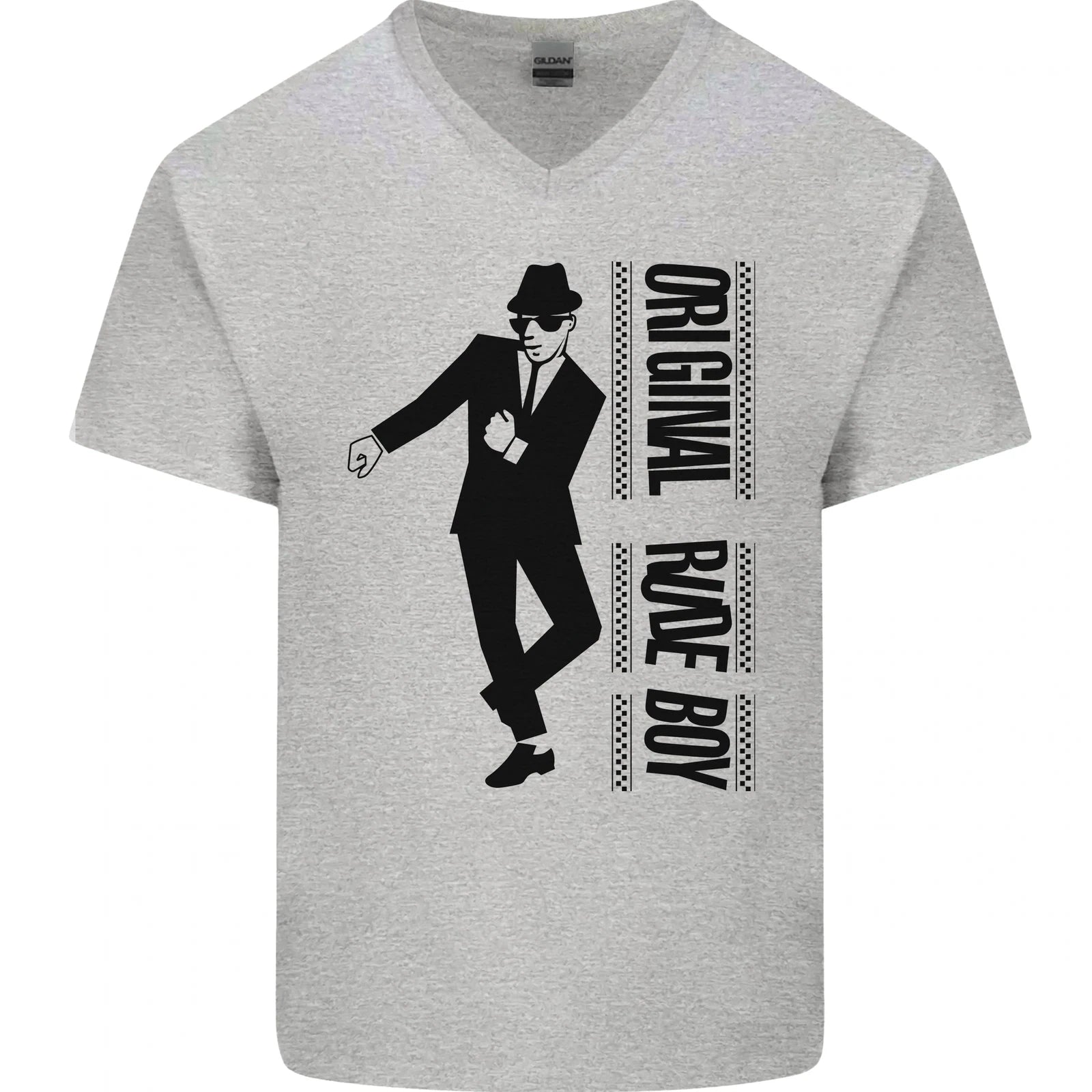 Original Rude Boy 2Tone 2 Tone SKA Mens V-Neck Cotton T-Shirt