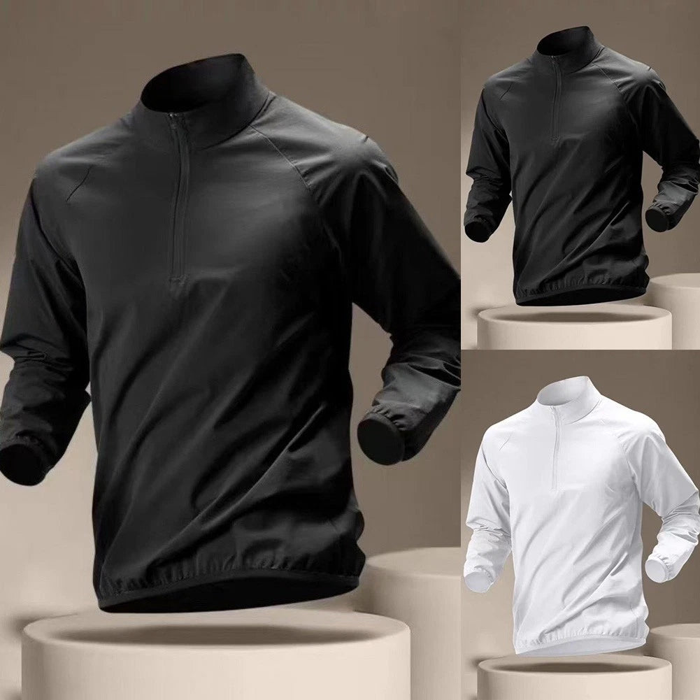 Men's Regular Length Long Sleeve Half-Zip Tee Stand Collar for Daily Wear