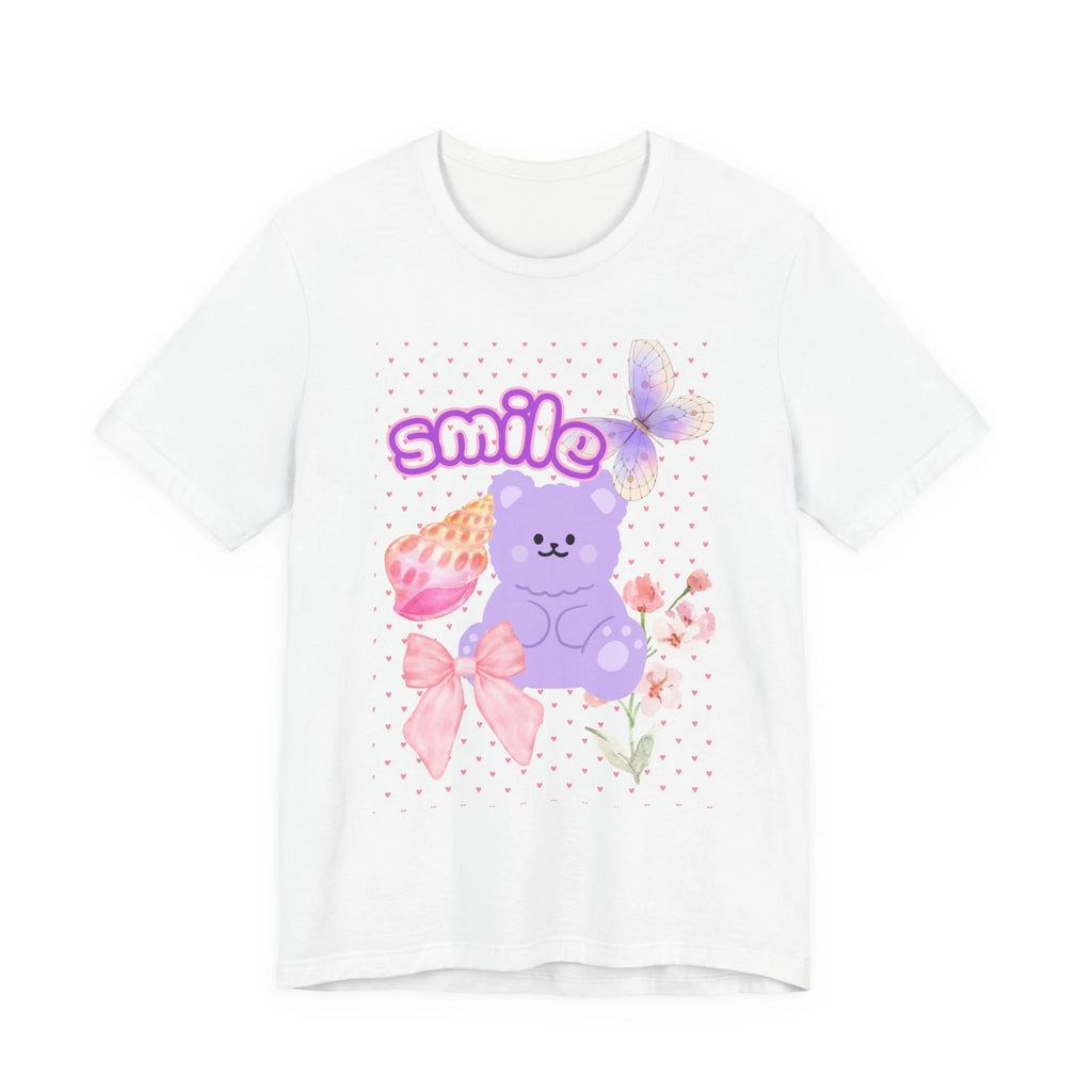 Smiling Purple Bear tee | Cute pastel bow and butterfly shirt