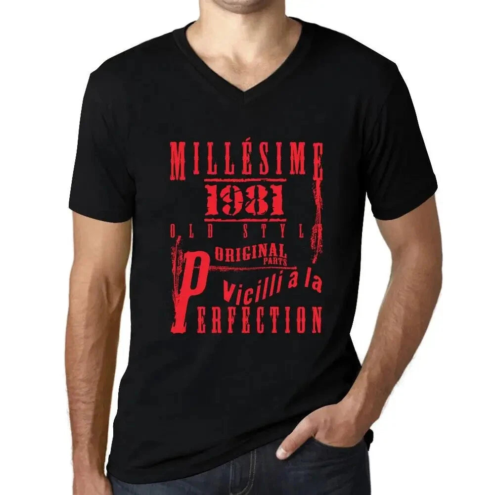 Men's Graphic T-Shirt V Neck Vintage Aged to Perfection 1981 – Millésime Vieilli