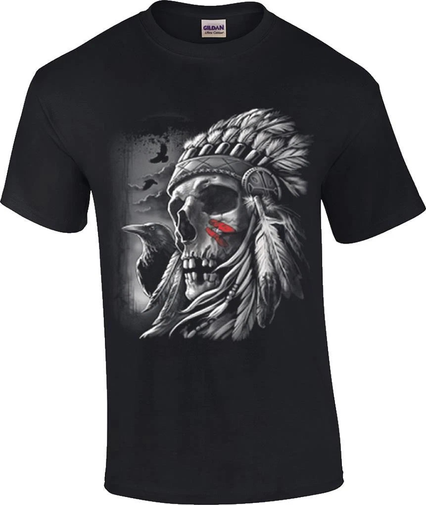 Chief Warpaint Skull T-Shirt Indian Native American Warrior Headdress Tee