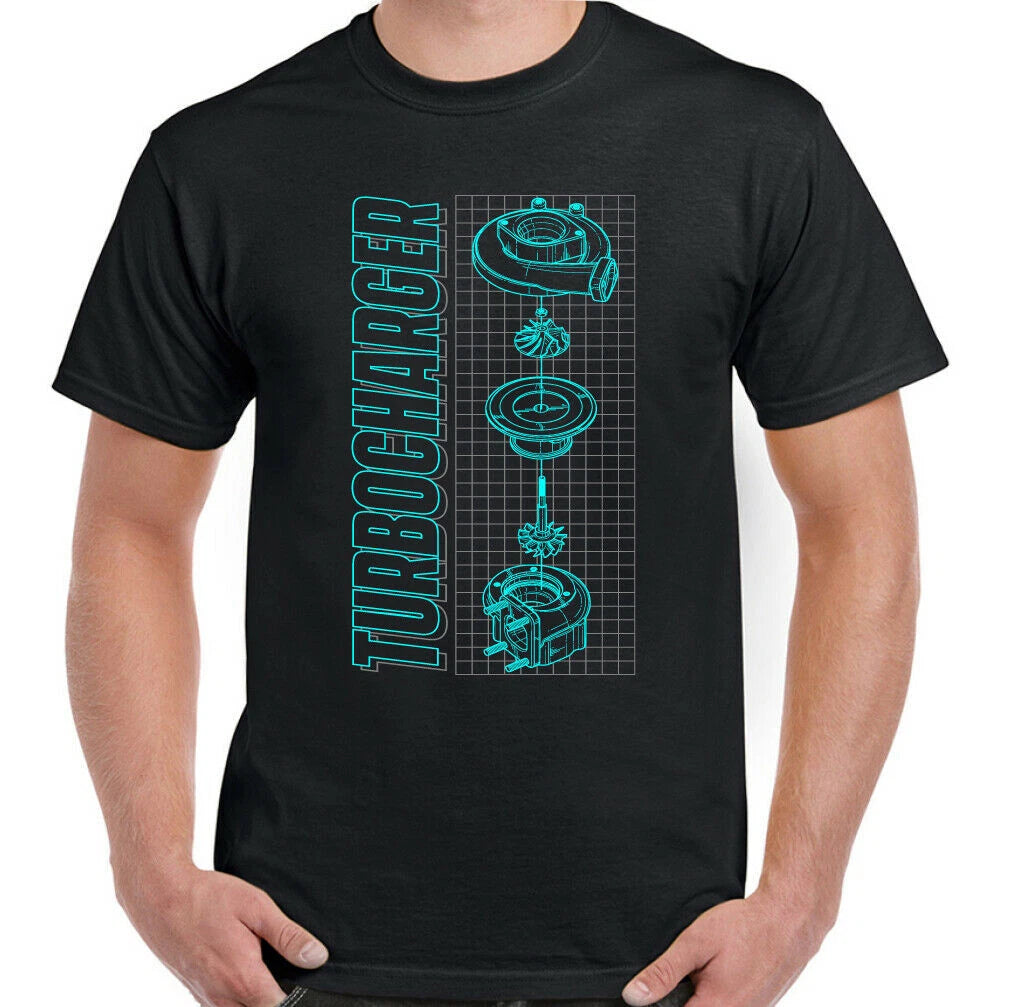 Turbocharger T-Shirt Mens Car Engine Spare Part Petrolhead Drifting Sports Top