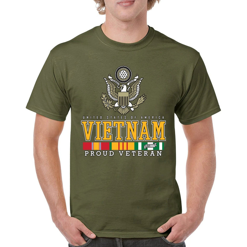 Vietnam War Proud Veteran T-shirt American Army Vet DD 214 Patriot Men's Tee