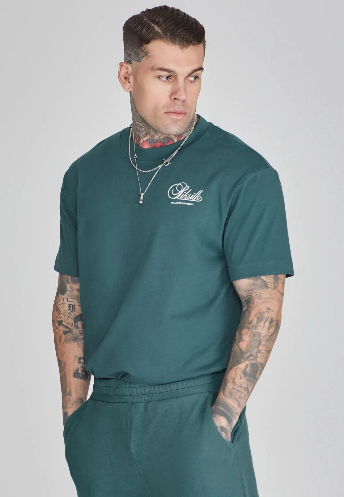 SikSilk Mens Green Graphic T-Shirt Medium