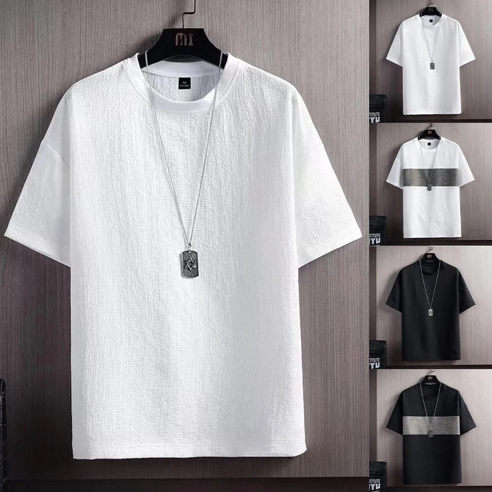 Men's Short Sleeve T-Shirt Loose Fit Splicing Texture Casual Daily Wear