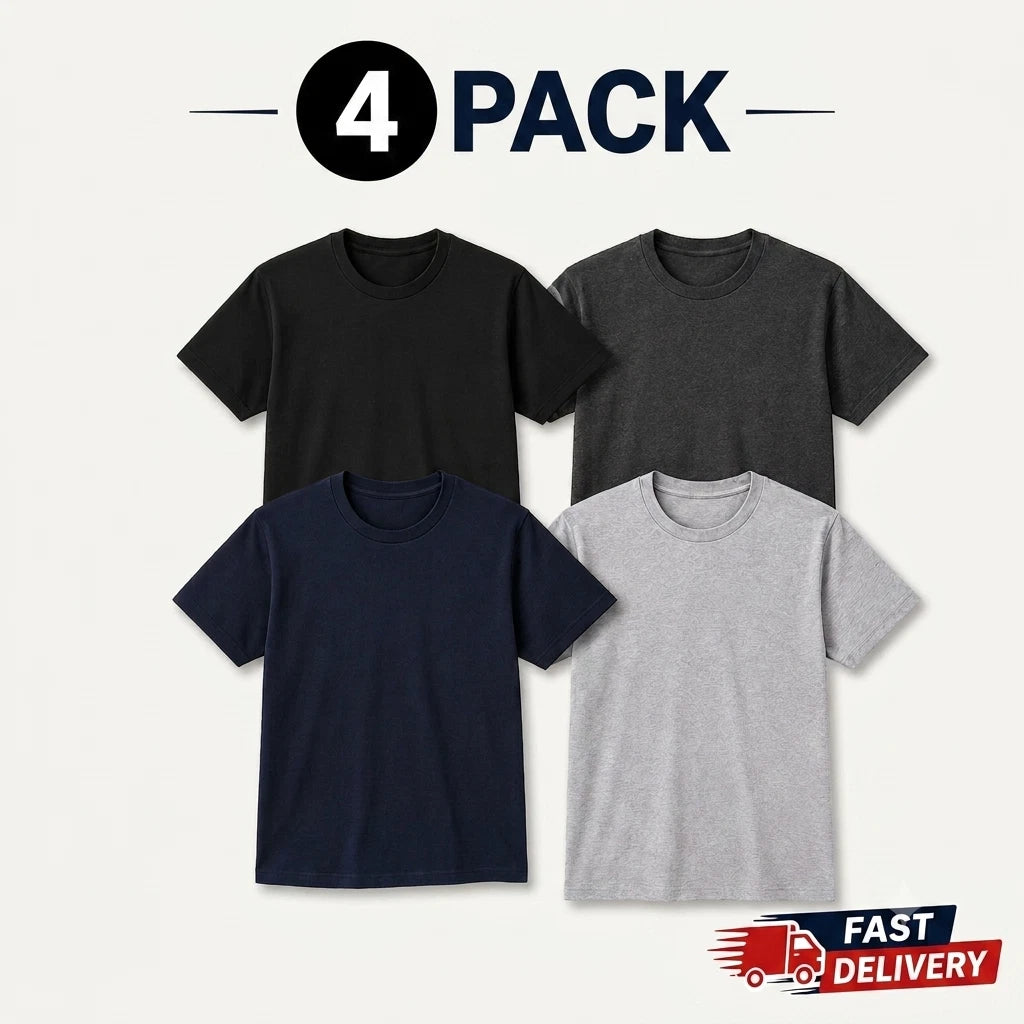 Mens Plain T-Shirts Multipack 4 Pack 100% Cotton Short Sleeve New Tee Gym S-XL