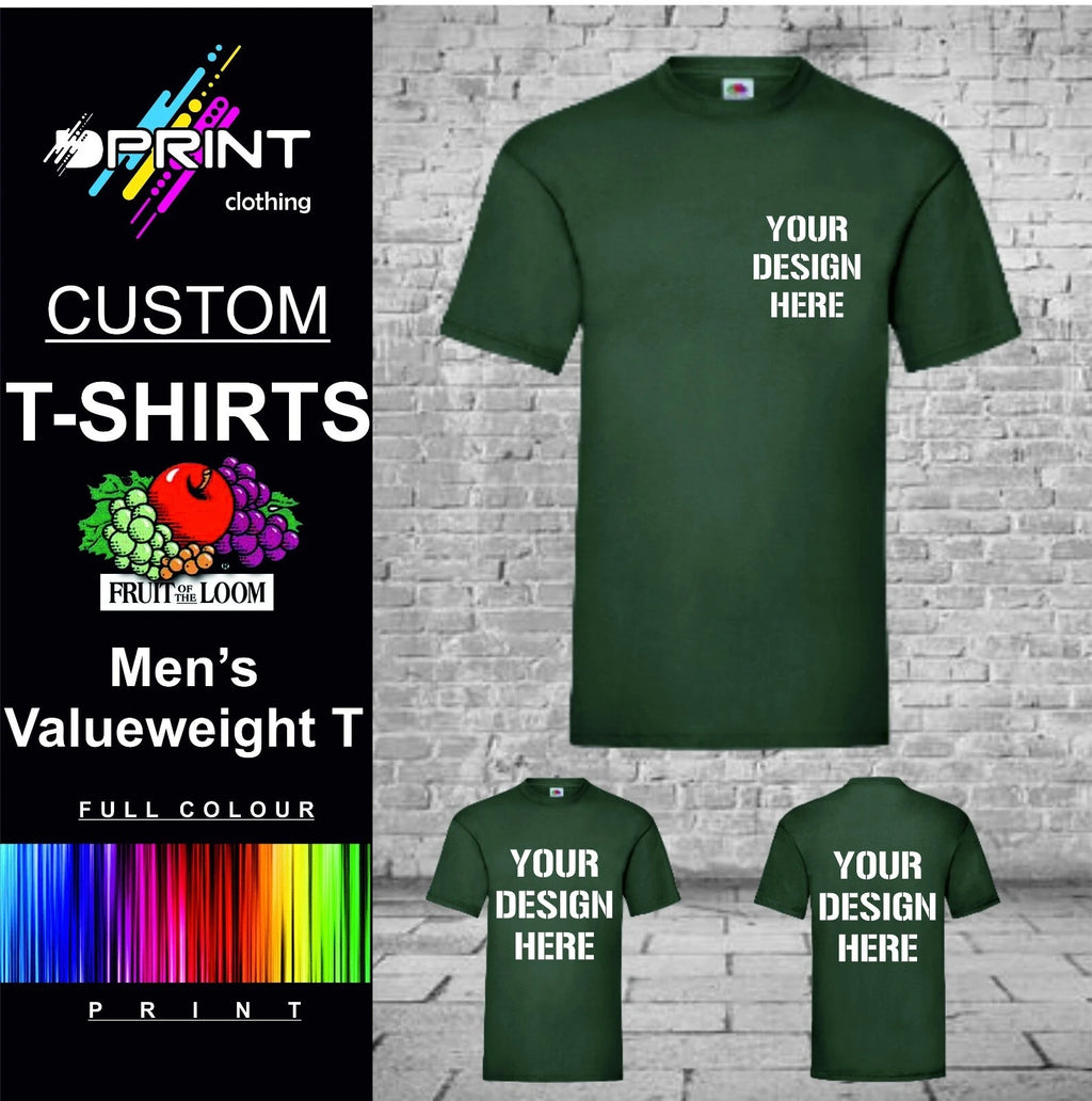 CUSTOM PRINTED FRUIT OF THE LOOM VALUEWEIGHT T SHIRT PERSONALISED TEE UNISEX