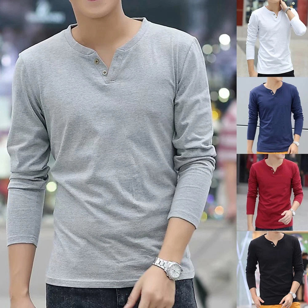 Men Slim Fit V Neck Basic Long Sleeve Tshirts for Casual and Daily Wear