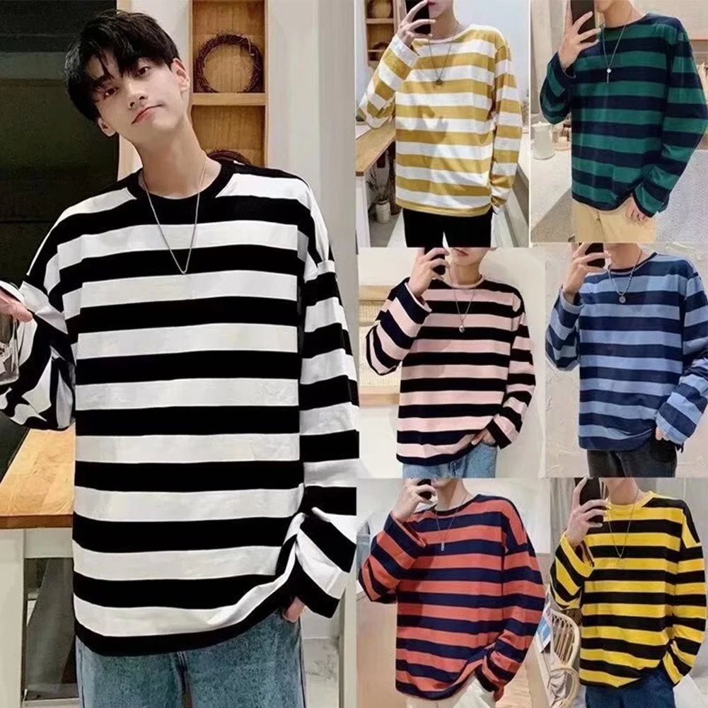 Men's Stylish Crew Neck Pullover T Shirt featuring Stripes and Comfort