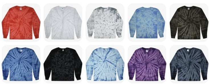 Colortone Long Sleeve Shirts Crystal Tie Dye Multi Color Plain Solid Tee Adult