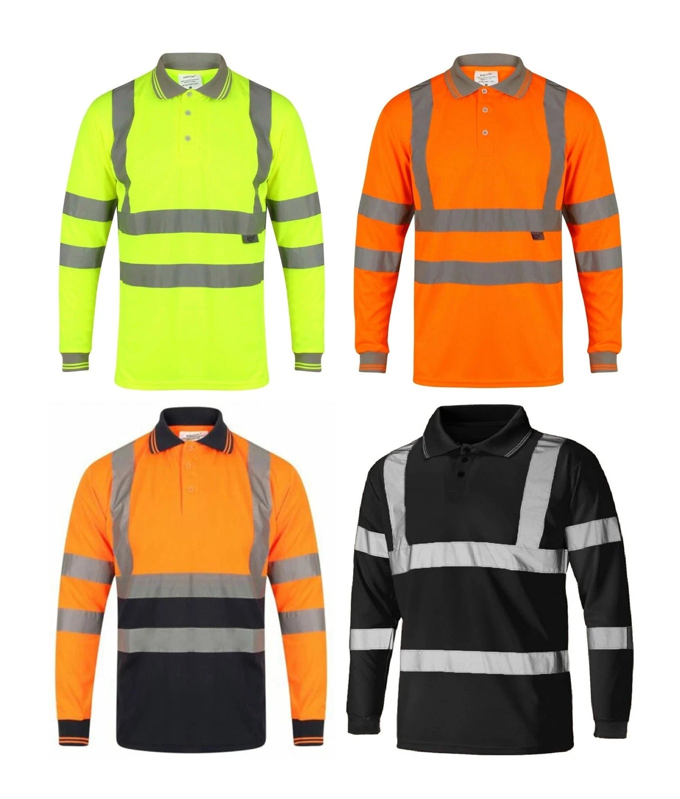 Hi Vis Long Sleeve Polo Shirt High Visibility Reflective Safety Work Top