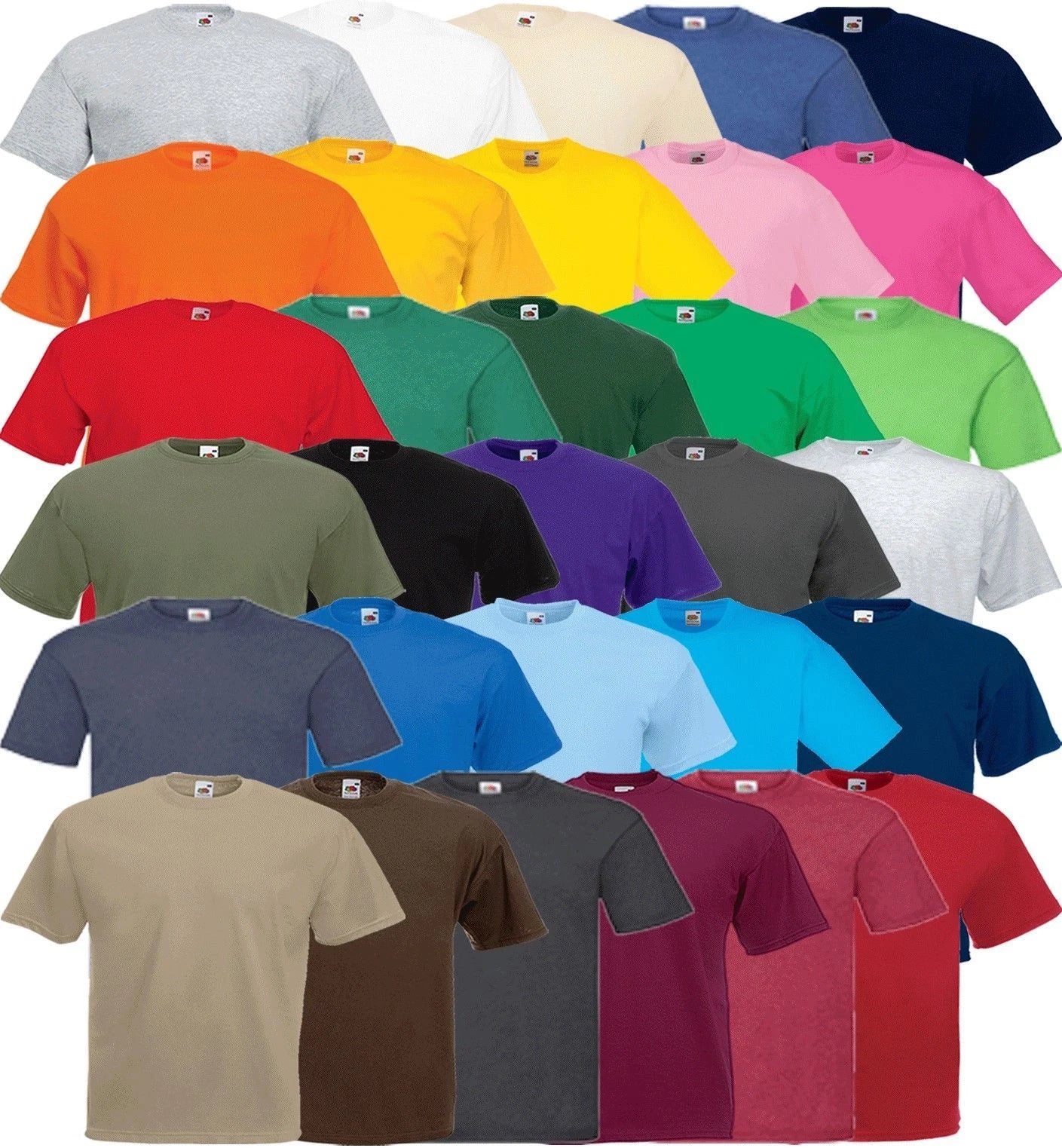 FRUIT OF THE LOOM 5/10 PACK  PLAIN RANDOM MIXED COLOURS T-SHIRTS UNISEX BARGAIN!