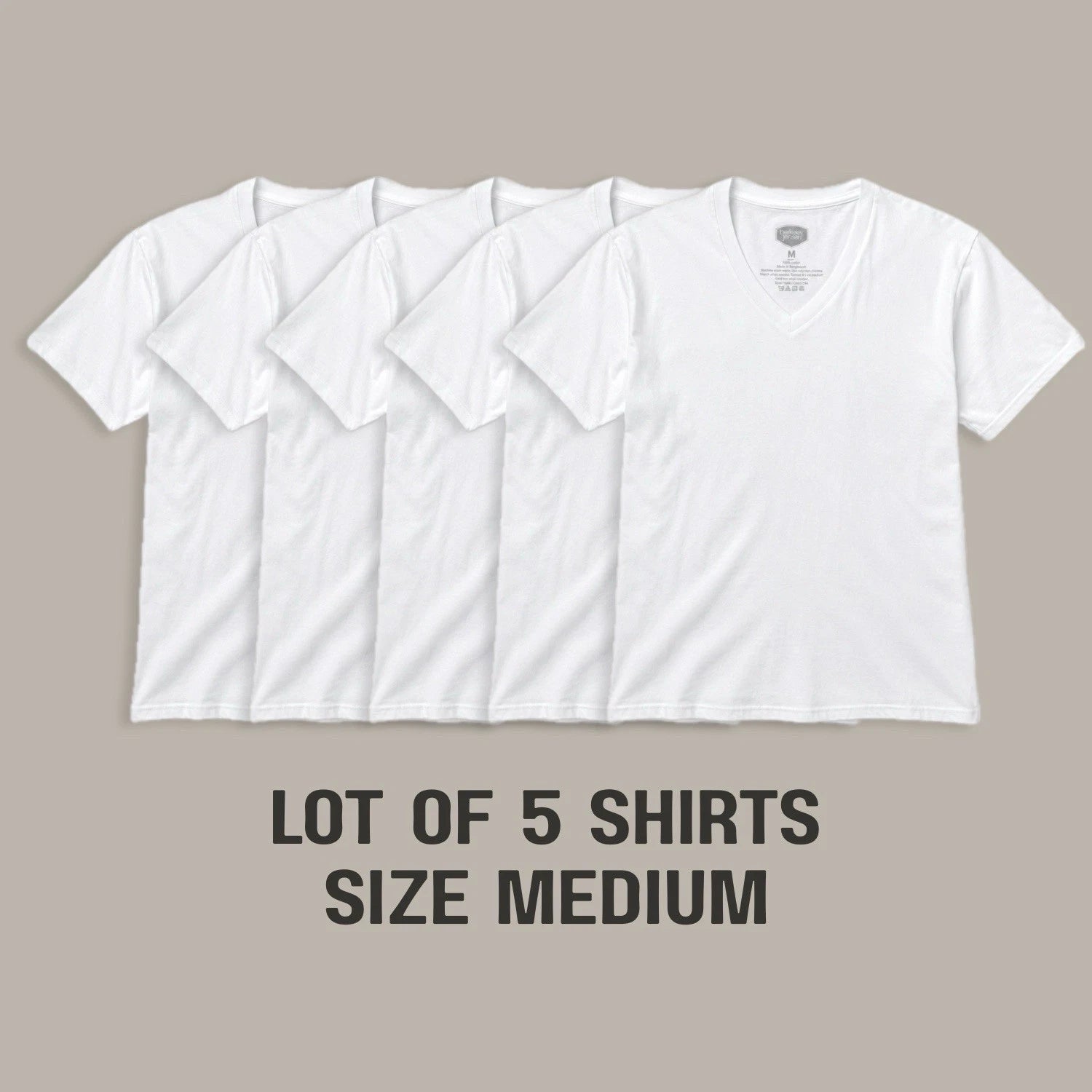 Berkley Jensen Men’s White V Neck T Shirt Lot 5 Pack Medium Cotton