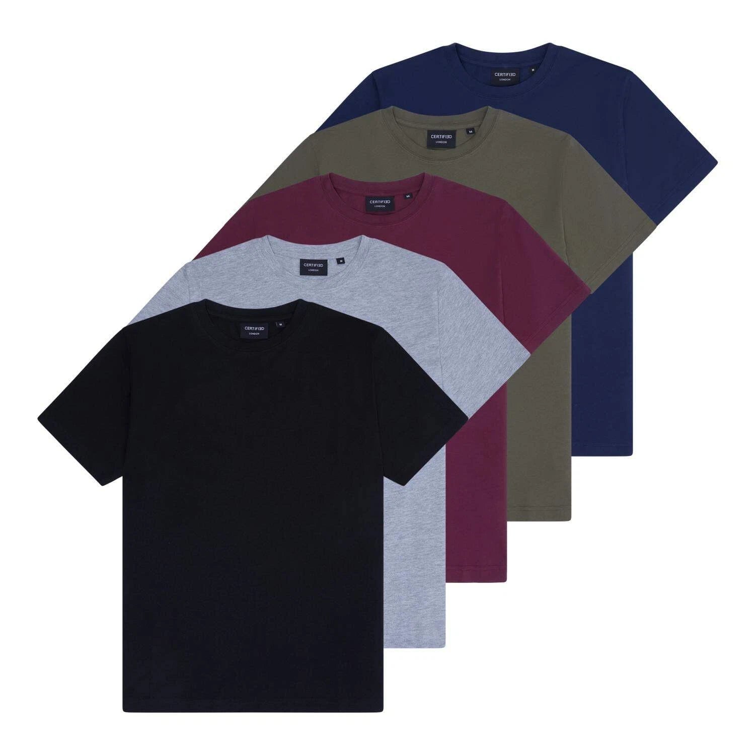Certified 5 Pack T-Shirts Men’s Crew Neck Plain Blank Tees Multi