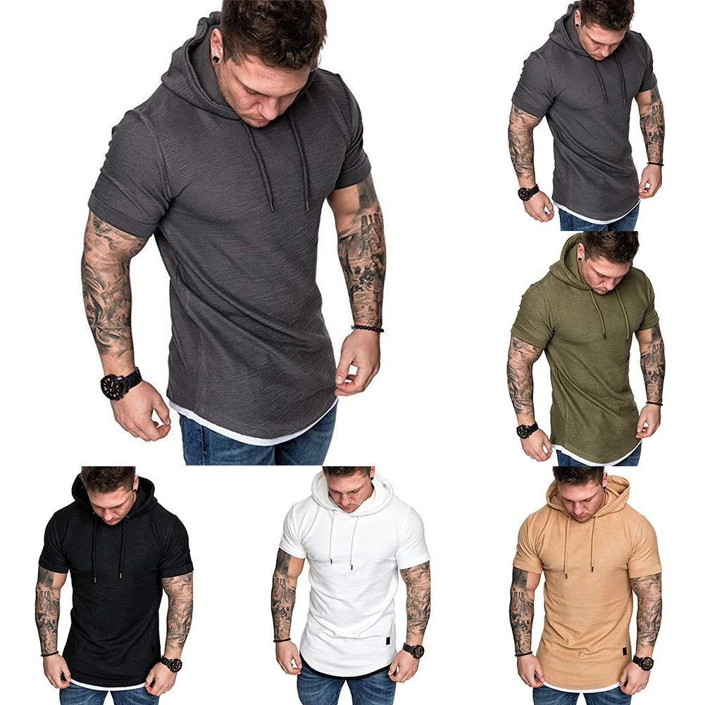 Stylish Mens Top Hoodie Tops Workout Fitness Hooded Pullover Solid Color