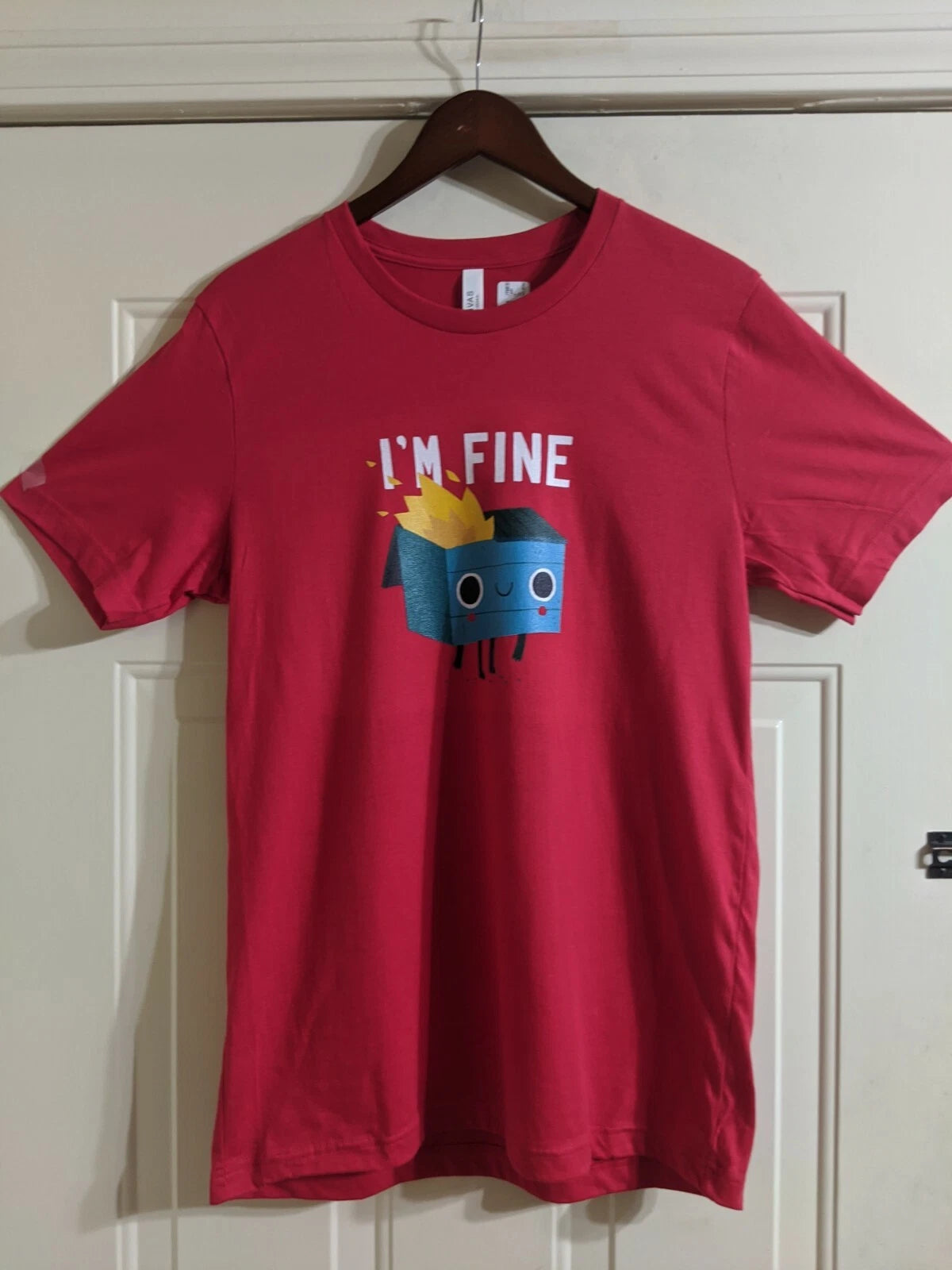 Dumpster Fire "I'm Fine" T-shirt Red Mens Medium Modern Fit Crazy Meme Theme NEW