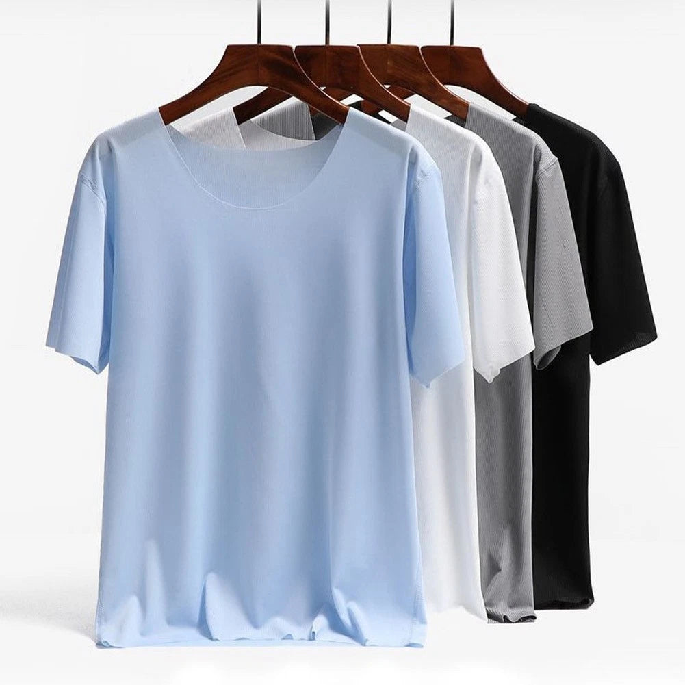 Men's Ultra-Thin Ice Silk Tee Short Sleeve Round Neck for Home and Daily Wear