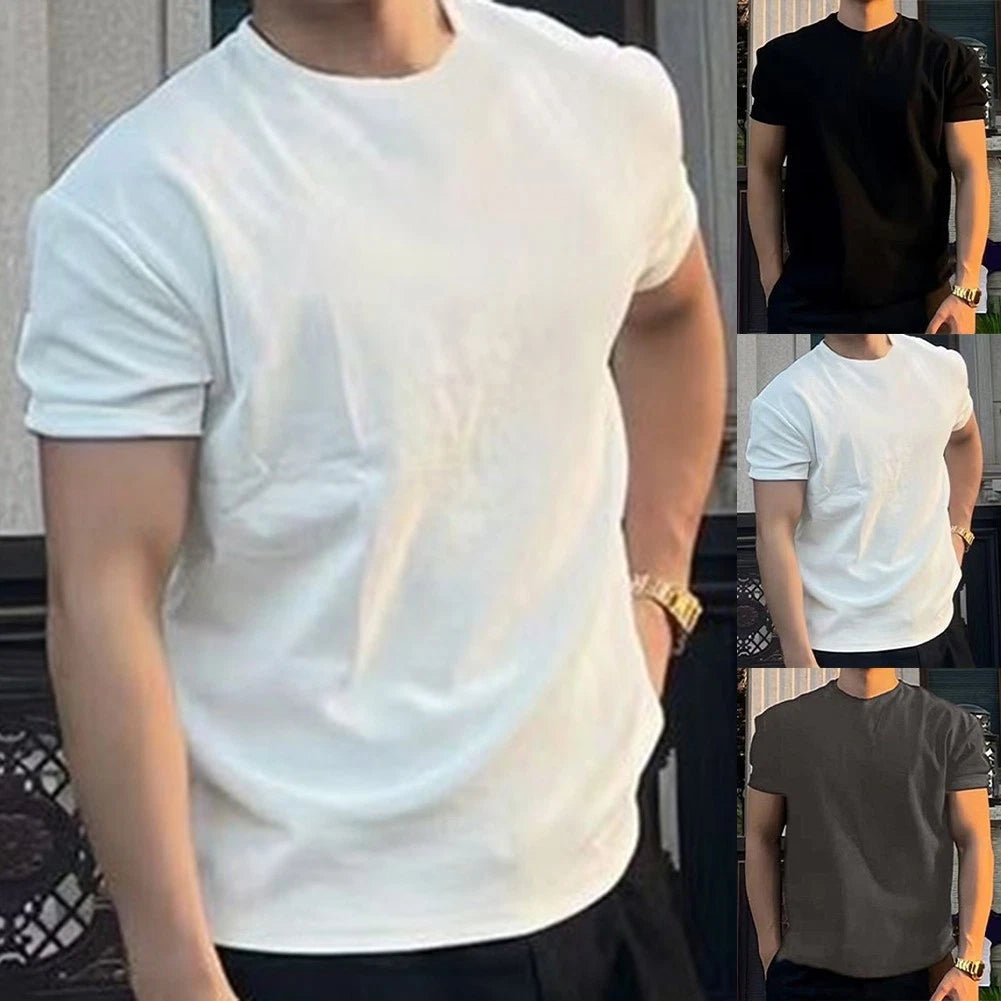 Daily Wear Mens Loose Tee Round Neck Shirt 95% Polyester 5% Spandex Summer Wear