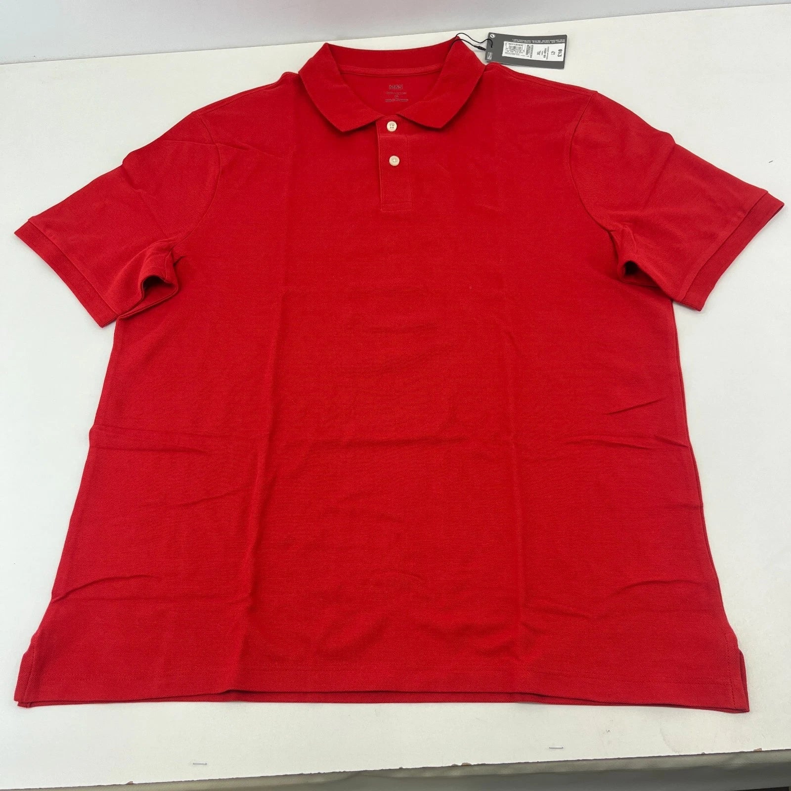 M&S Mens Red Short Sleeve 100% Cotton Polo Shirt Top size XL Regular Fit