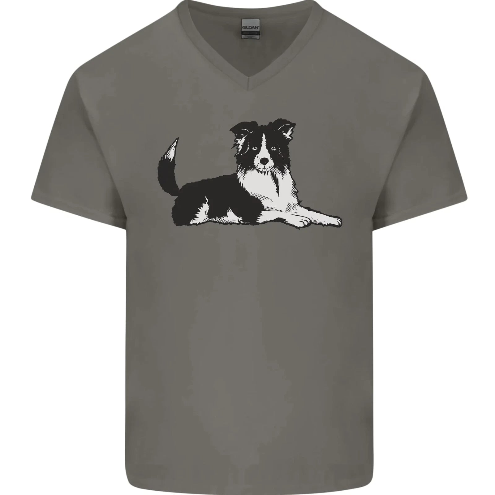 A Border Collie Dog Lying Down Mens V-Neck Cotton T-Shirt