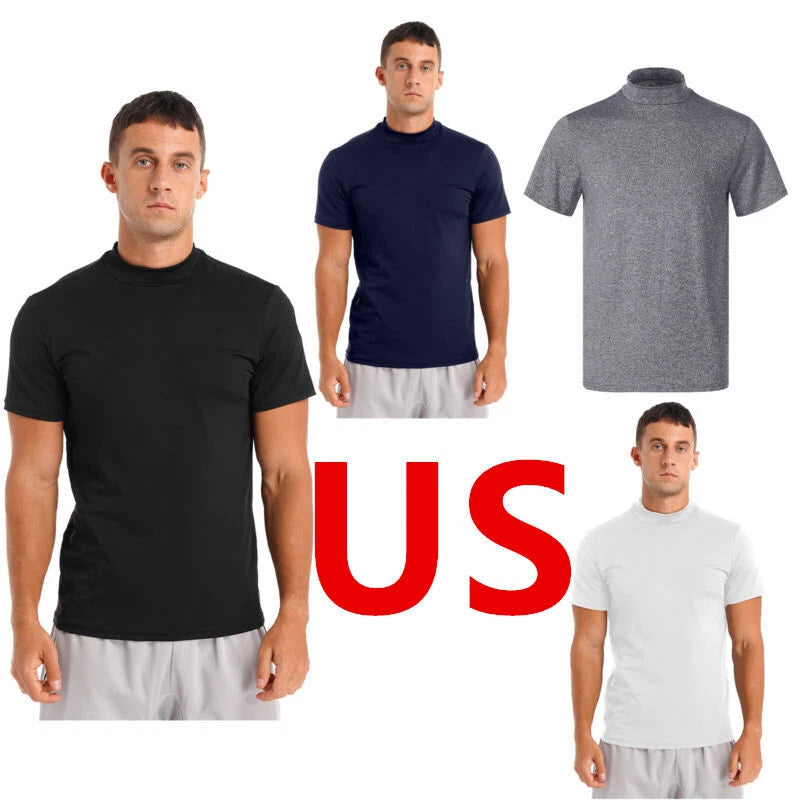 AU Men Summer Casual Slim Fit Pullover Tops Mock Turtleneck Short Sleeve T-Shirt
