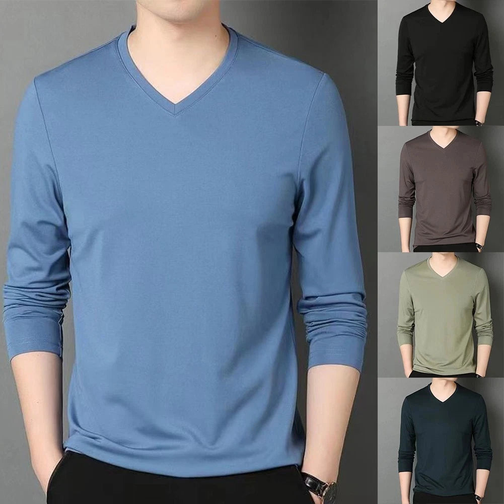 Fashionable V Neck Long Sleeve Muscle T Shirt Casual Tee Top Activewear