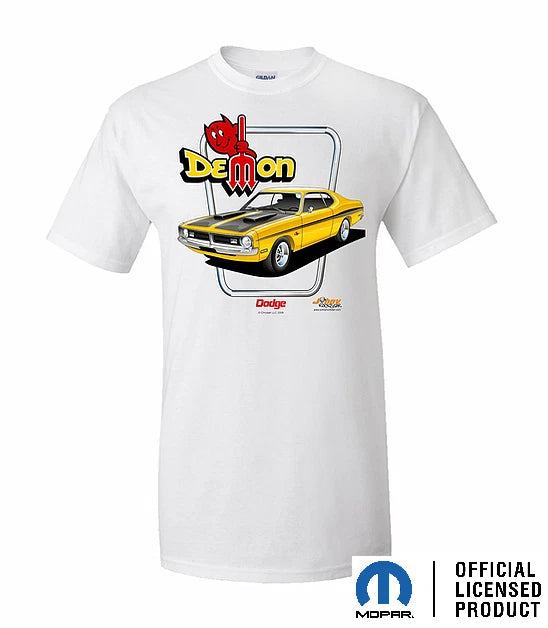 White T-Shirt w/ Yellow 1971 Dodge Demon & Script Logo