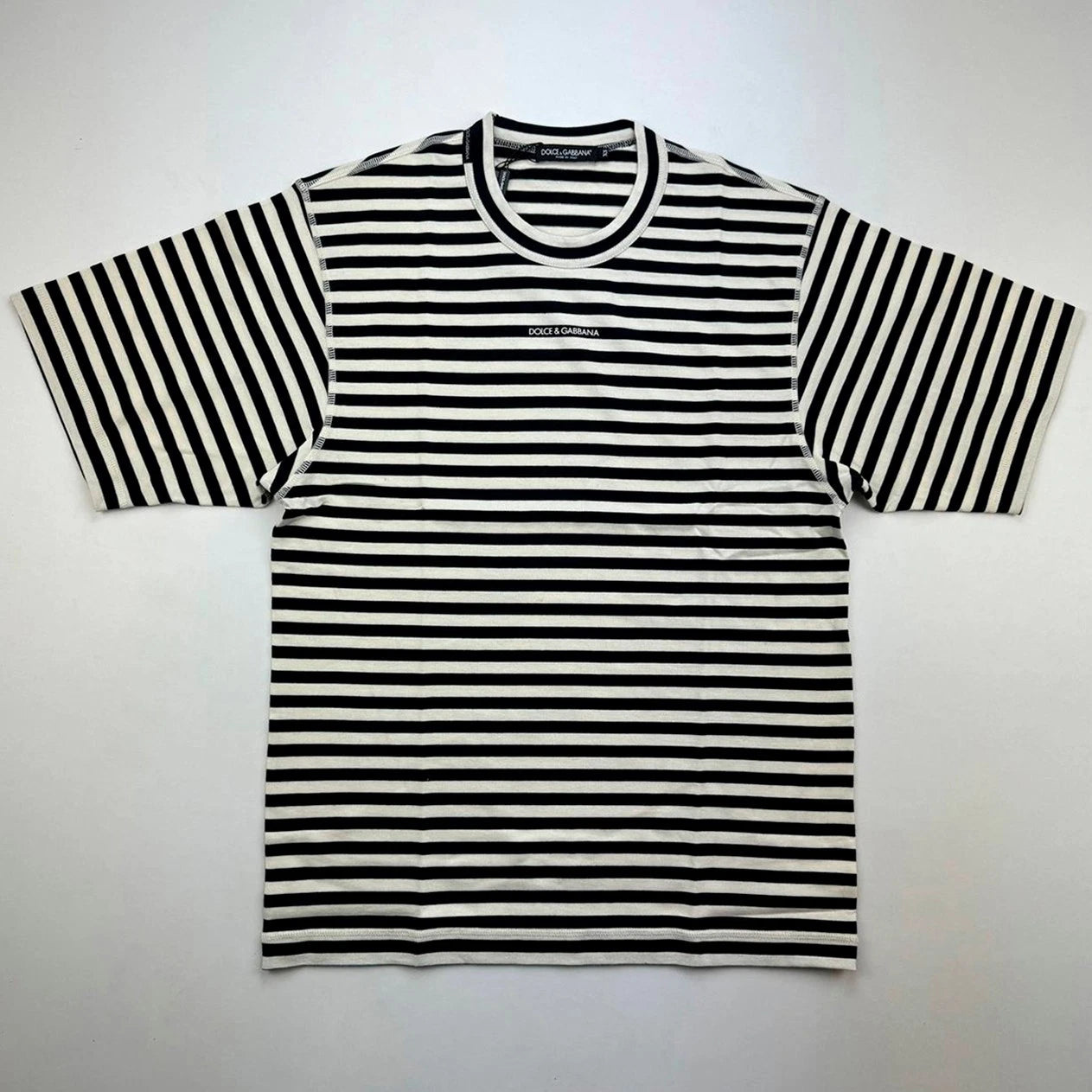 Dolce & Gabbana Oversize Striped T-Shirt Short Sleeves Black White Color
