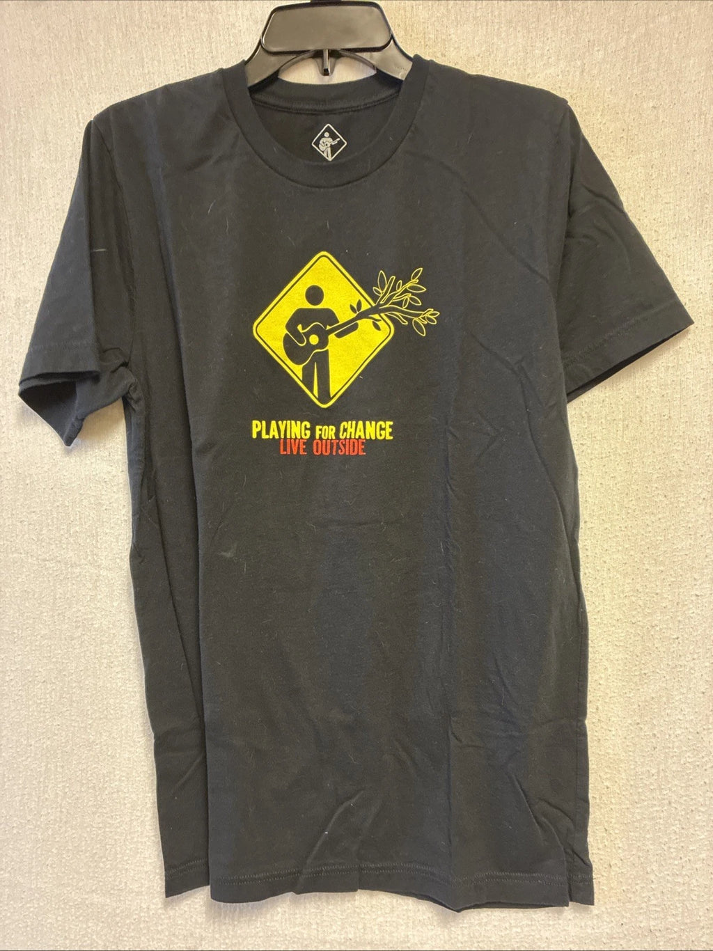 Men’s Black, L Short Sleeve T Shirt.  Bright Yellow Logos. Excellent Condition.