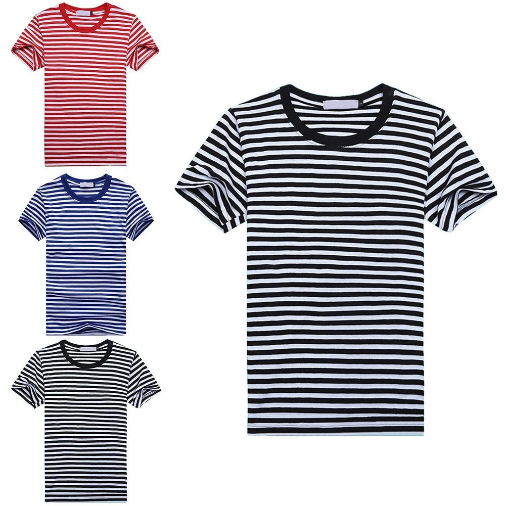 Stylish Men's T shirt in Navy Blue with Short Sleeves and Blue/White Stripes
