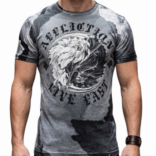 $58 AFFLICTION White Black YING YANG Short Sleeve Slim Fit Y2K T-shirt NWT