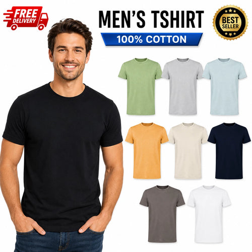 1,2,5 Pack Mens Plain T-Shirt 100% Cotton High Quality Solid Summer Tee Shirt UK
