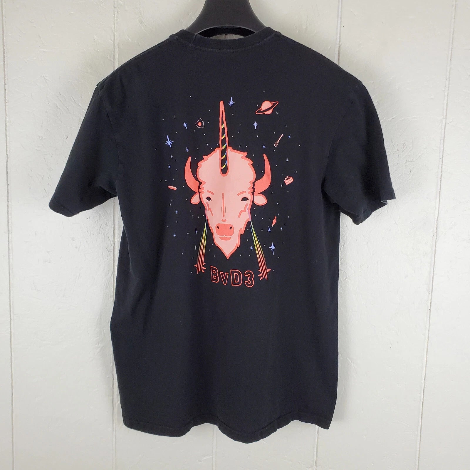 DUFF Shirt Mens Large Black Graphic Crew Neck Short Sleeve Stretch Pullover