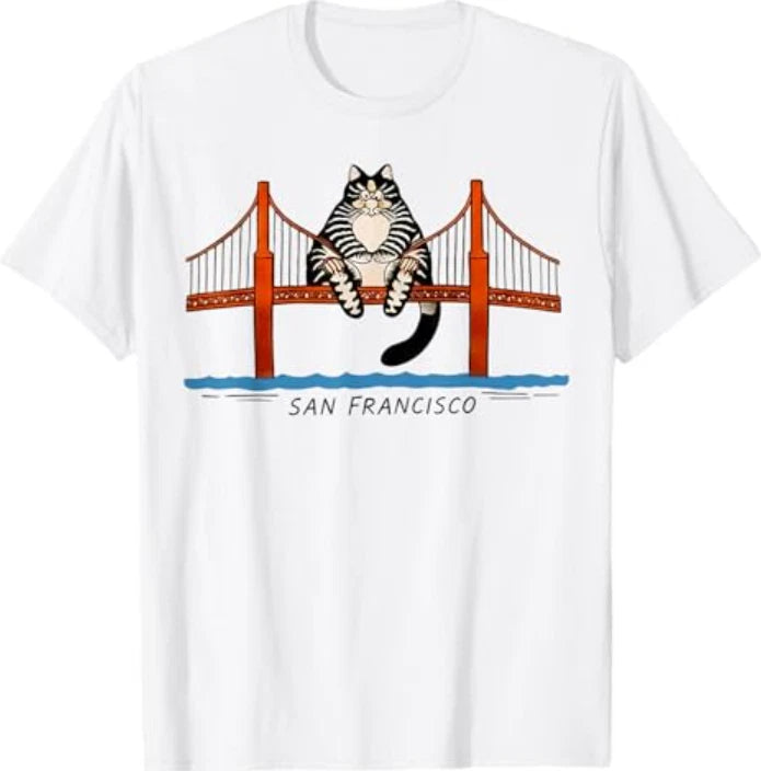 San Francisco Cat Golden Gate Bridge Book Lover T-Shirt