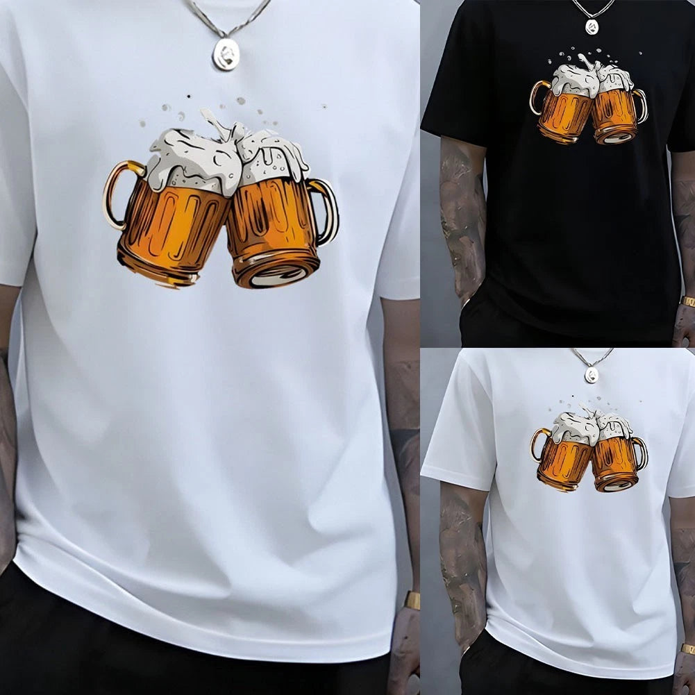 Loose Fit Men Beer Themed T Shirt Short Sleeve O Neck Casual Daily Wear