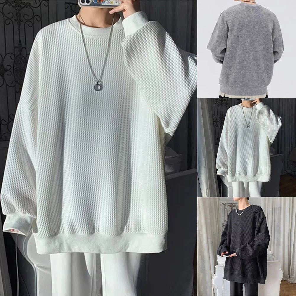 O-neck Sweatshirt Men Plaid Pullover Lightweight Fabric Loose Fit For Daily Wear