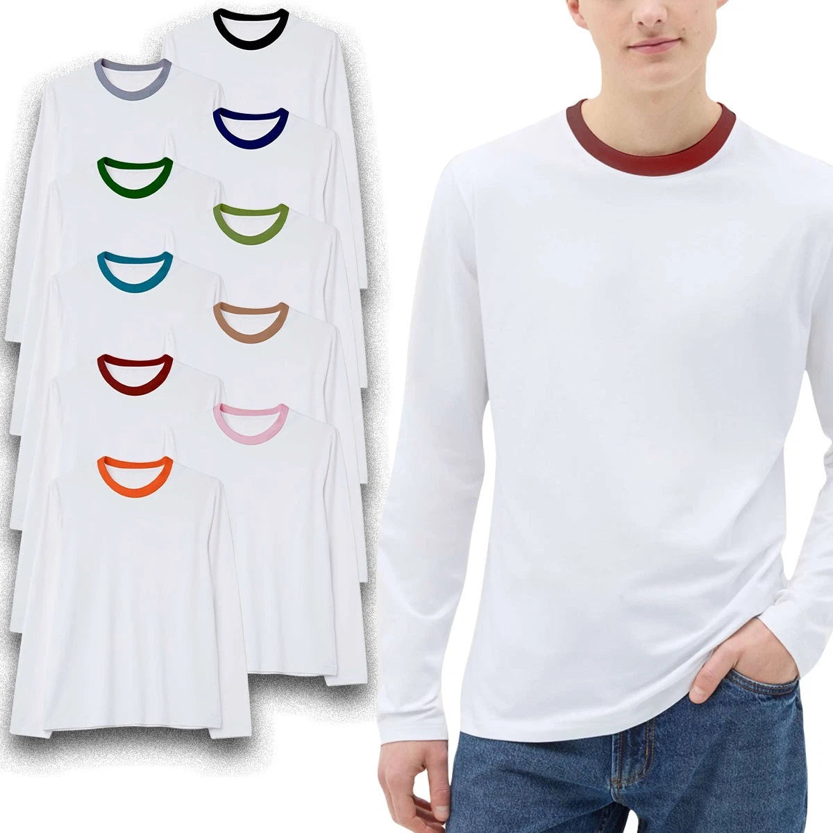 Mens Long Sleeve Premium T Shirt Size S to 6XL Plain Work Sports Ringer Top
