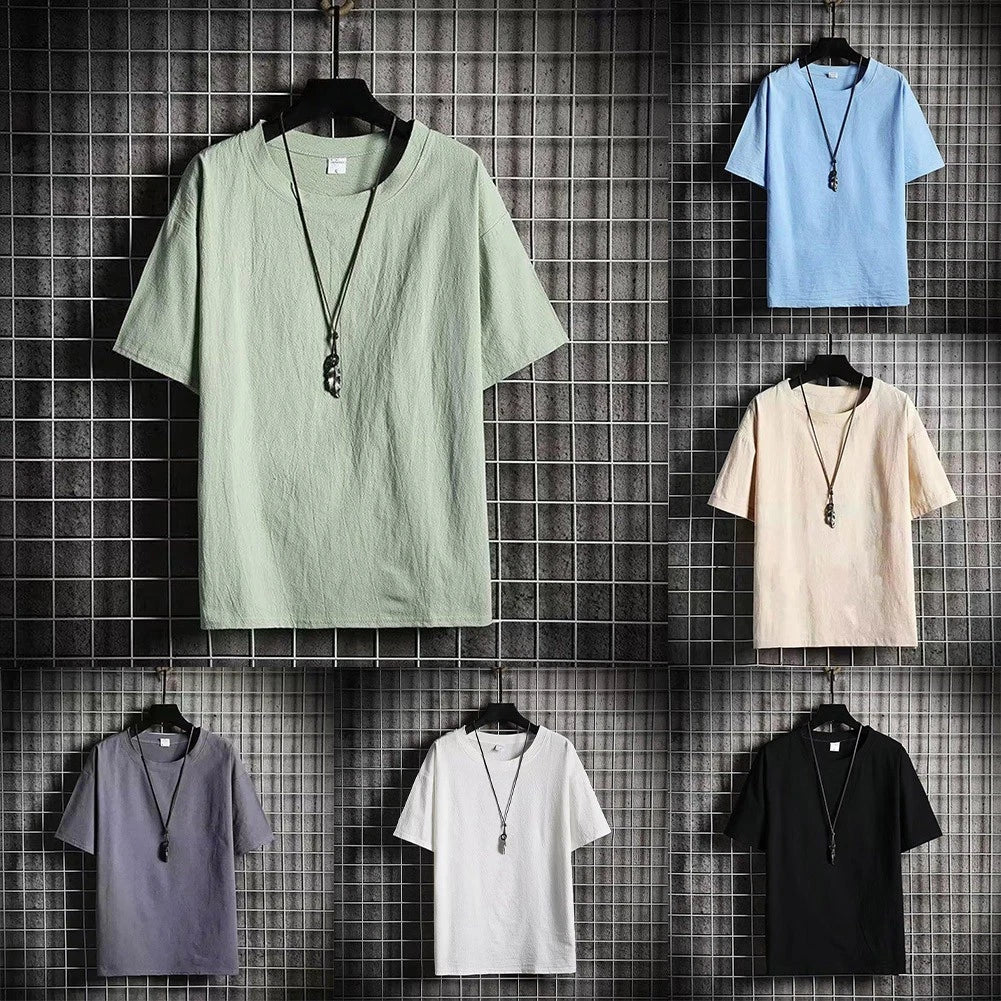 Men Casual T-shirt Daily Wear Summer Outfit Short Sleeve Polyester Fabric