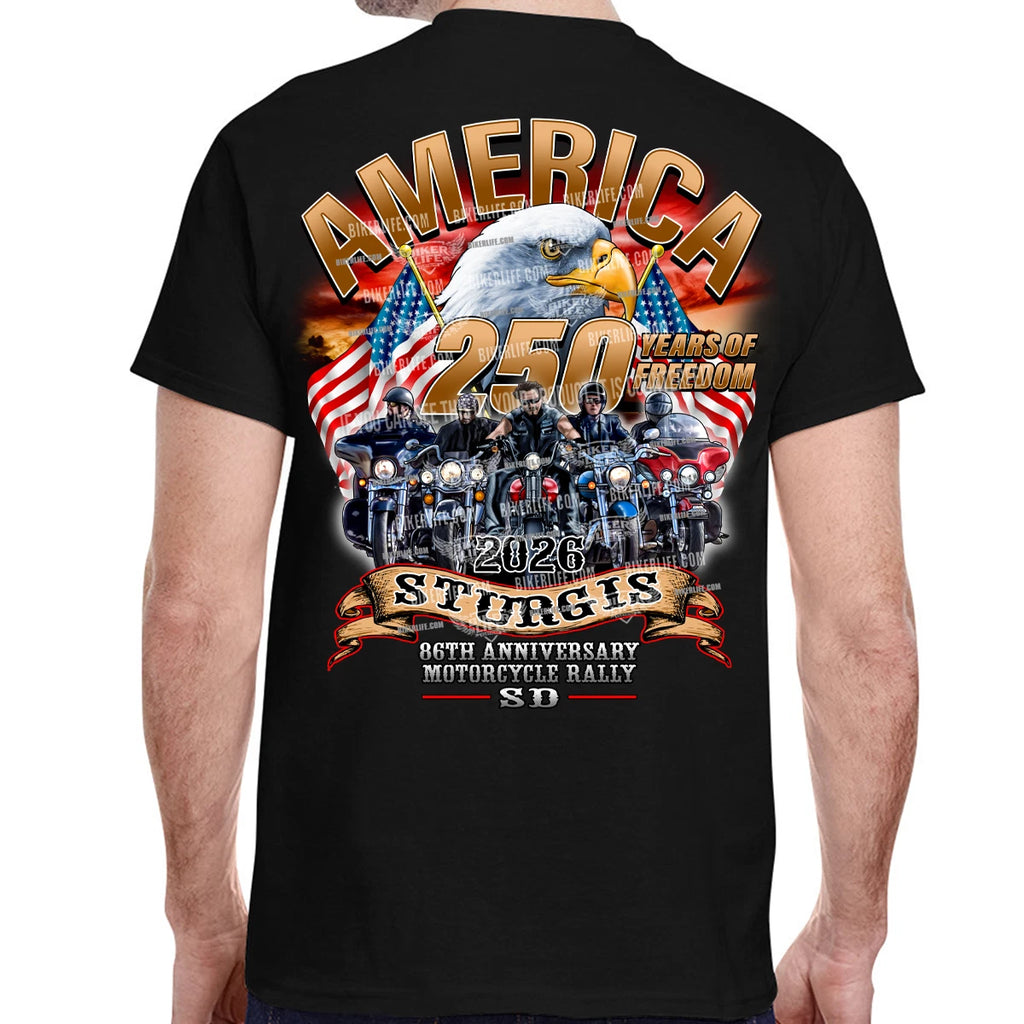 T-Shirt 2026 Sturgis Motorcycle Rally America Strong No Harley