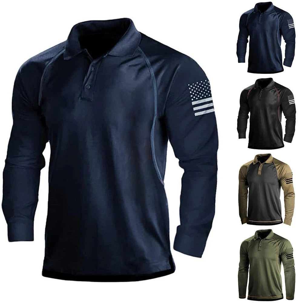 Fashionable Long Sleeve Shirt with Button Collar for Men Casual Sports Tee