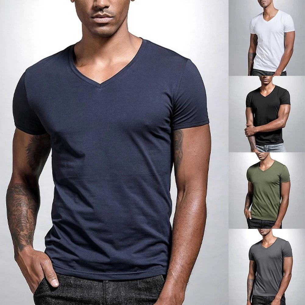 Sleek Design Mens Short Sleeve Tshirts with V Neck Ideal for Gym or Daily Wear