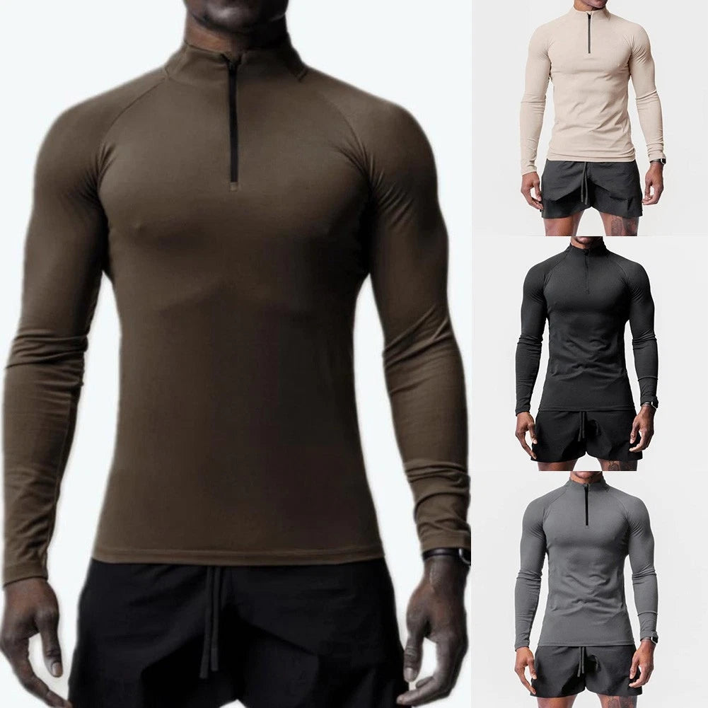 Comfy Men T-Shirt Slim Fit Active Sports Tops Casual Muscle Long Sleeve