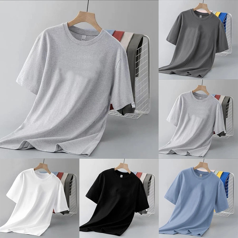 Slip Fit Men Short Sleeve T Shirt Round Neck Solid Color Casual Top Daily Wear
