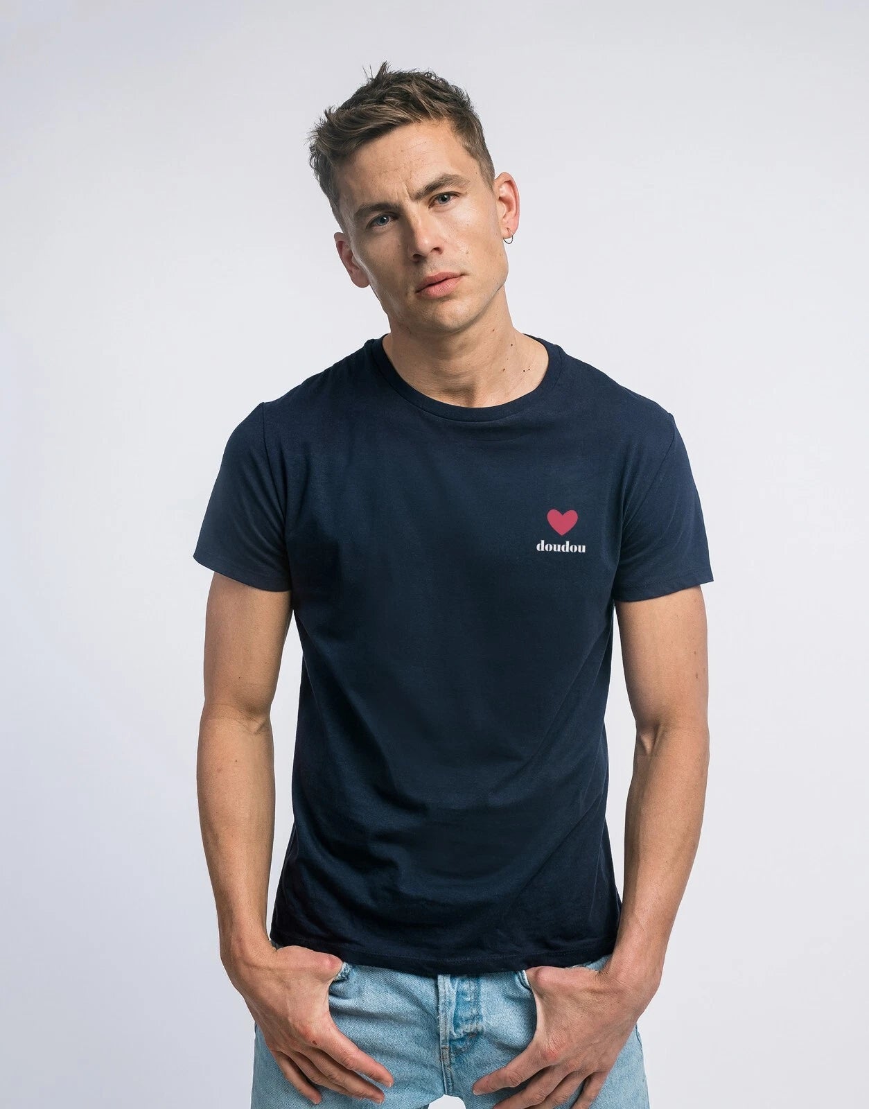 Men's Short Sleeve T-Shirt Doudou Heart Navy Blue