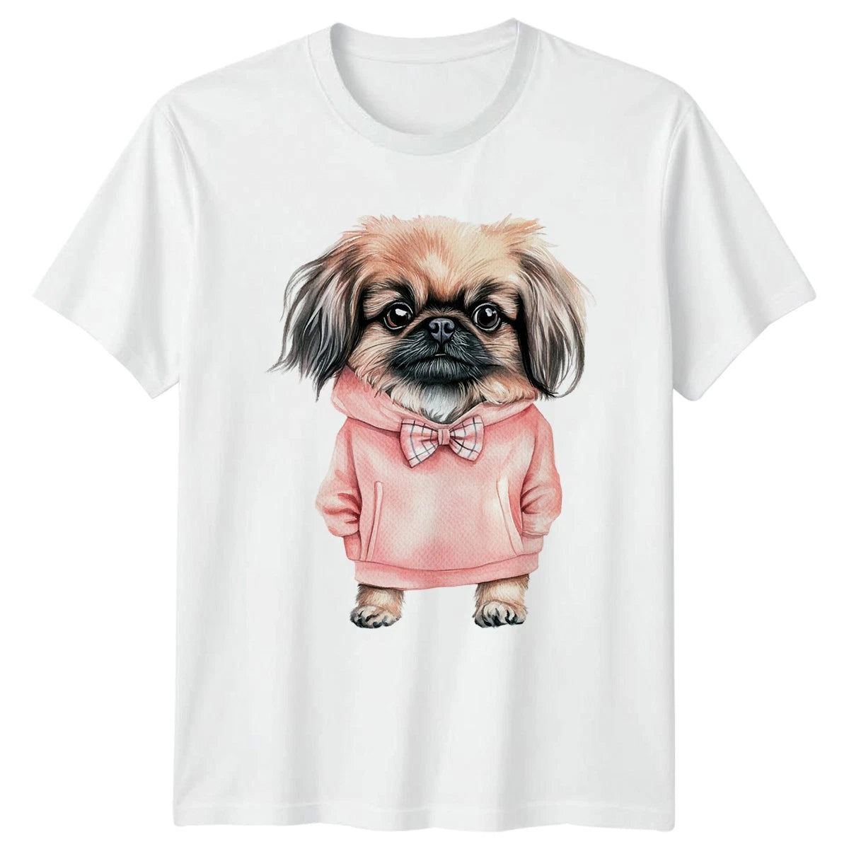 Stylish Pekingese Dog Wearing Pink Womens T-Shirt Watercolor Puppy Dog