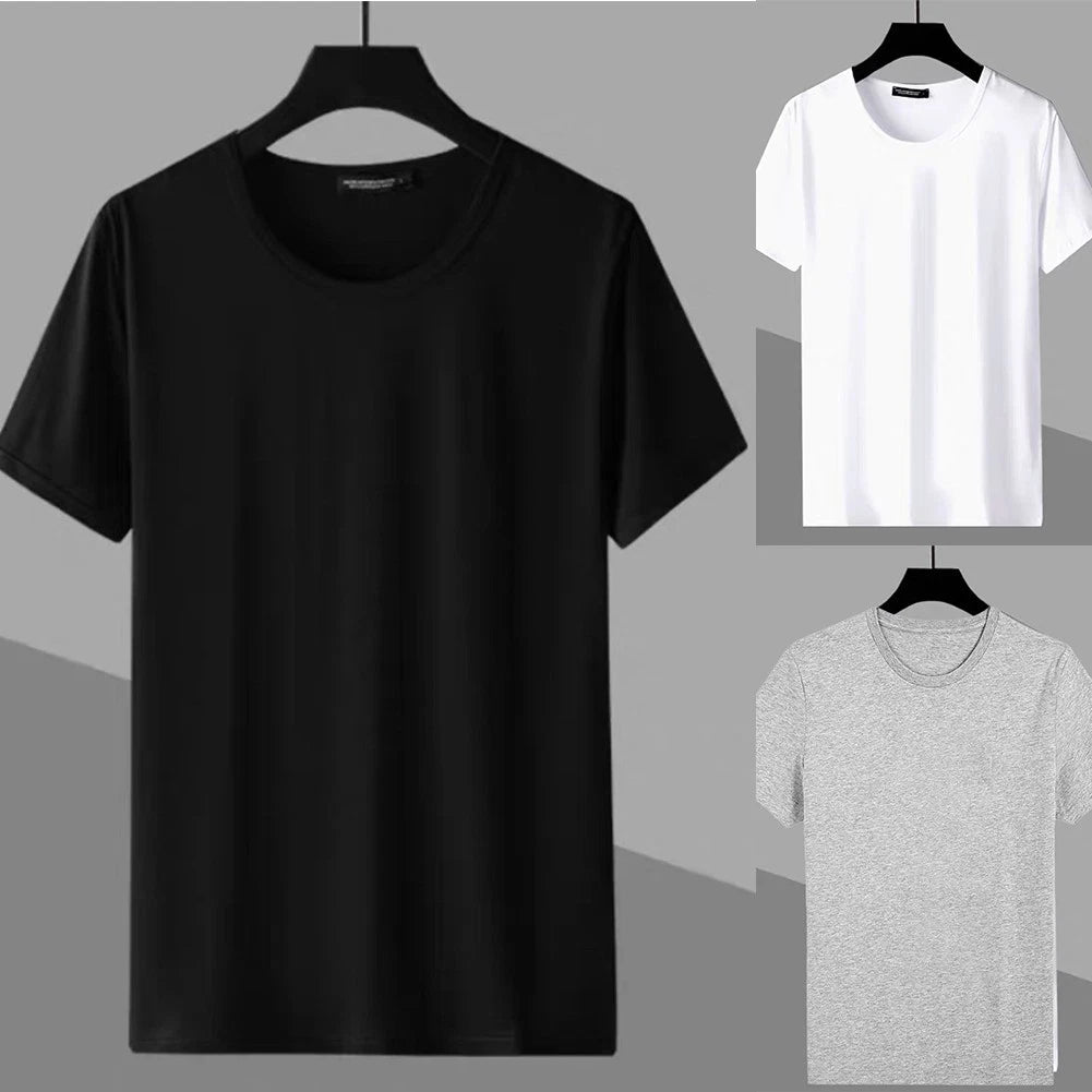 Fashion Solid Short Sleeve T Shirt for Men Round Neck Slim Fit Tee Top
