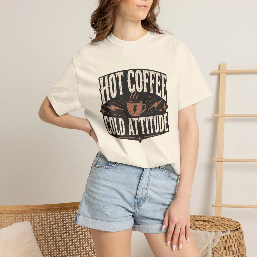 Hot Coffee Cold Attitude T-Shirt | Retro Café Graphic Tee