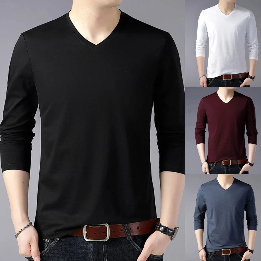 Slim Fit Style Long Sleeve V-neck Daily Wear Shirts Long Sleeve Design