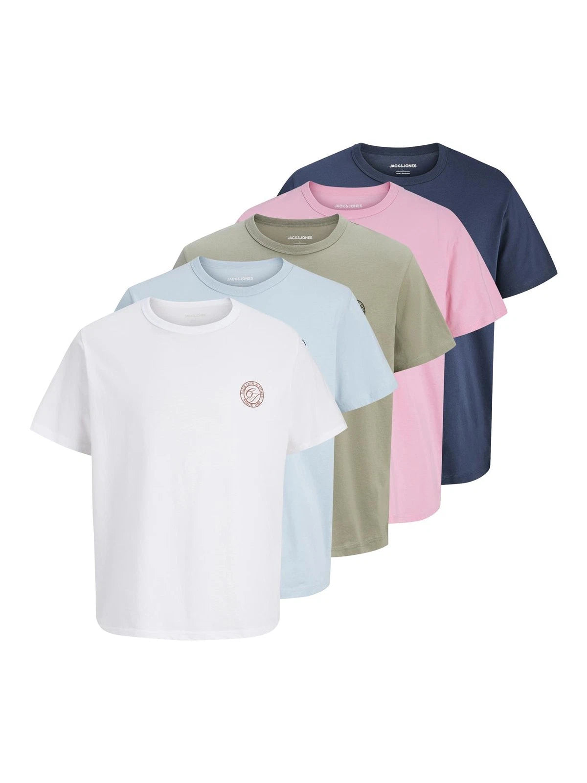 Jack & Jones Mens 5 Pack T Shirts Cotton plain Crew Neck Smart Casual  Tee Tops